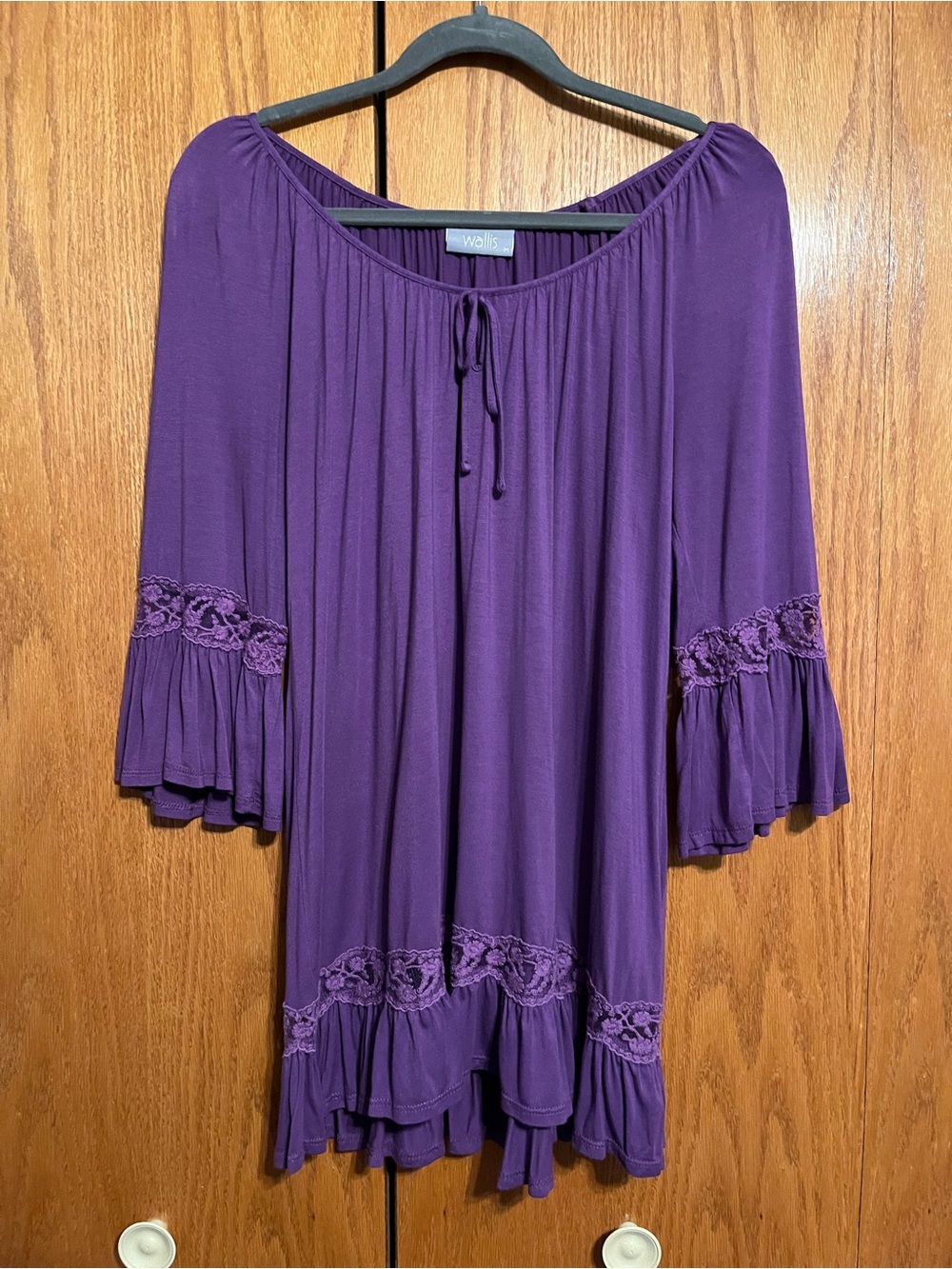 Wallis Purple Peasant Tunic with Lace Trim